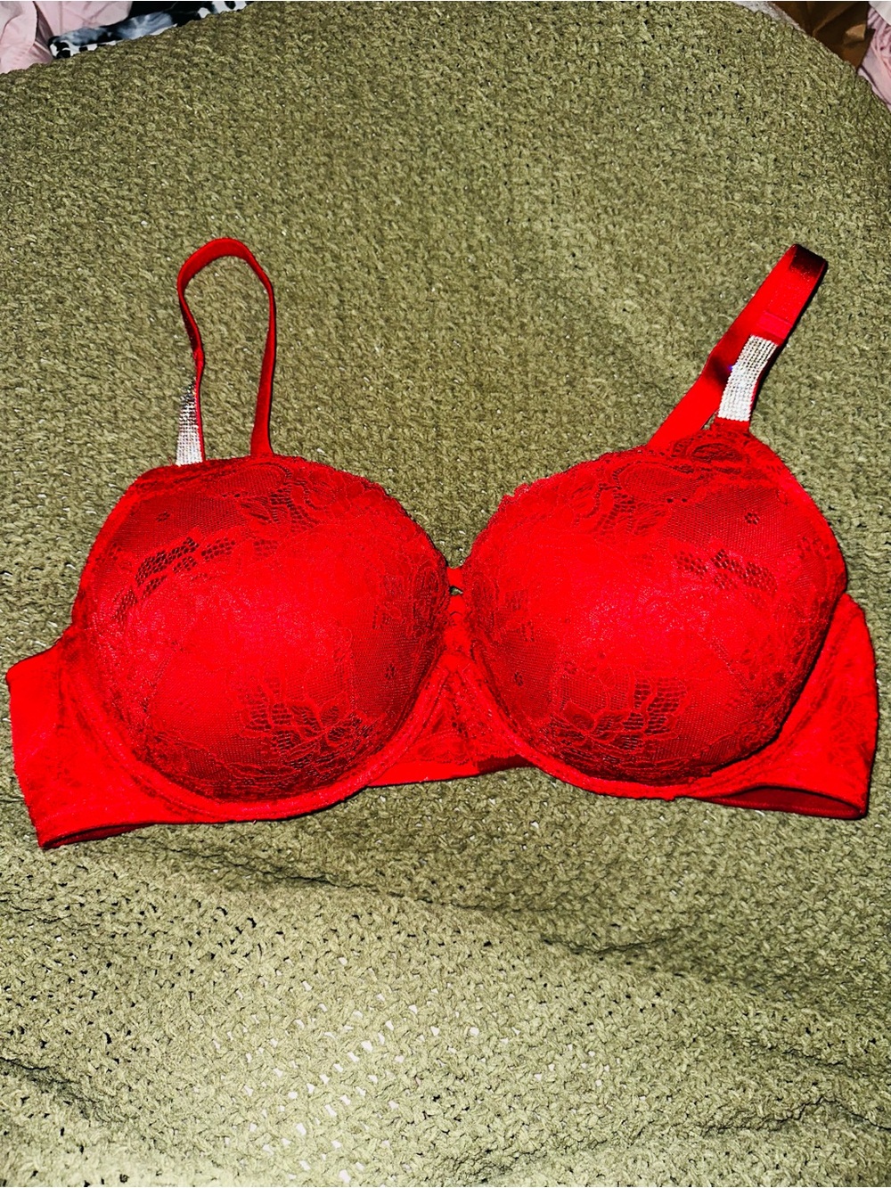 Torrid red lace bra with bling sparkle straps 44D